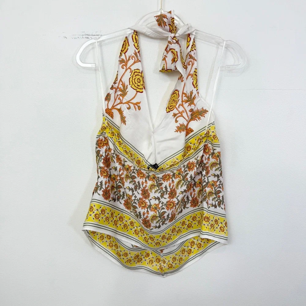 J.Crew Sunset Rose Block Print Open Back Halter Top Size S